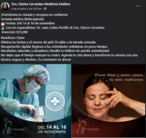clarisa cervantes jormada medica blefaropastia zapopan. anuncios en redes sociales